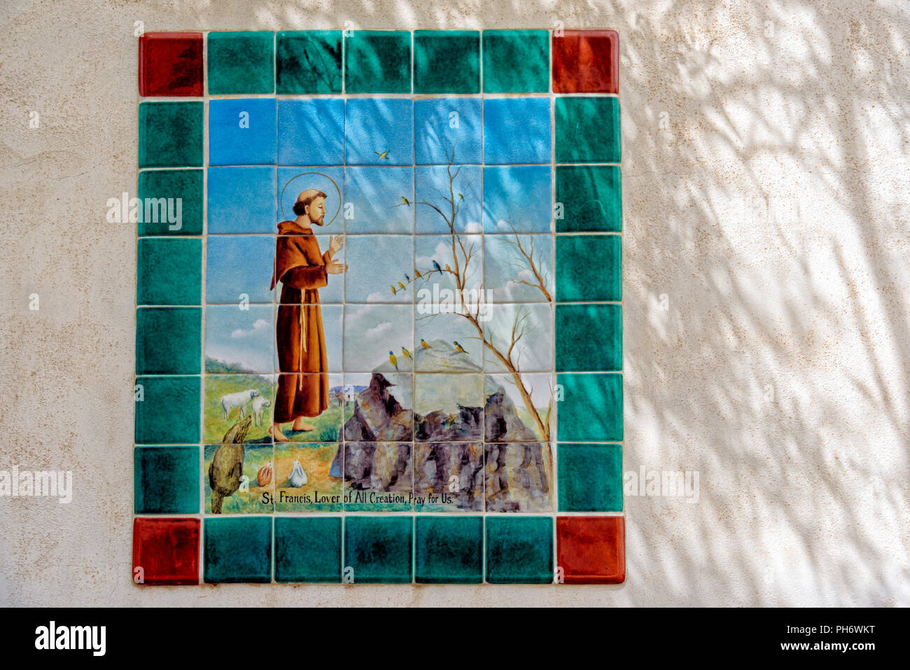 Photo mosaïque sur le mur de la Mission San Xavier. Banque D'Images