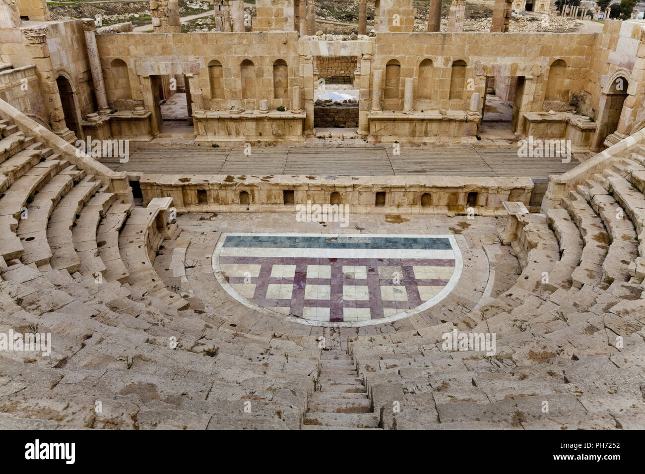 Théâtre du nord dans la ville antique de Jerash Banque D'Images