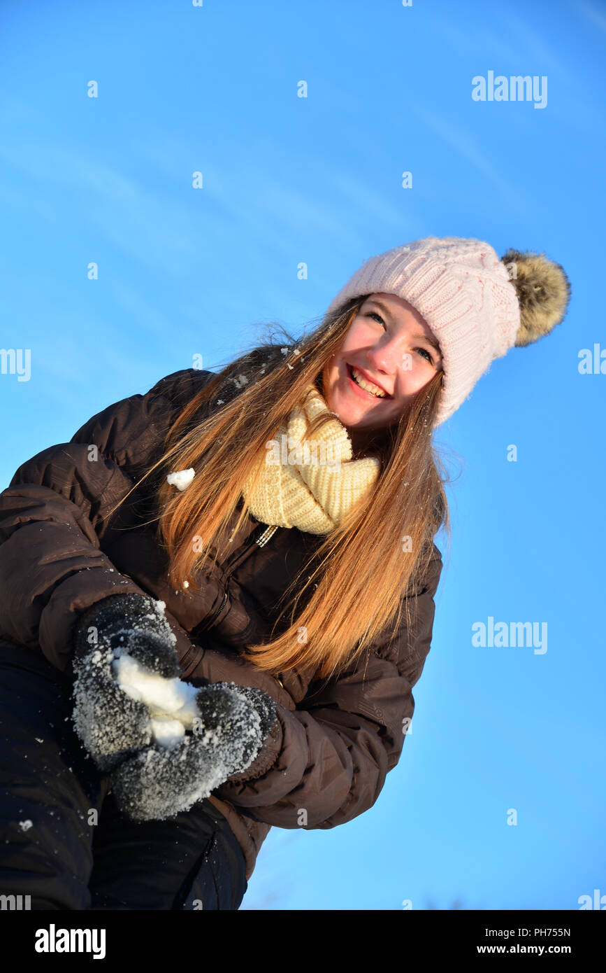 Funny Girl en neige hiver Banque D'Images
