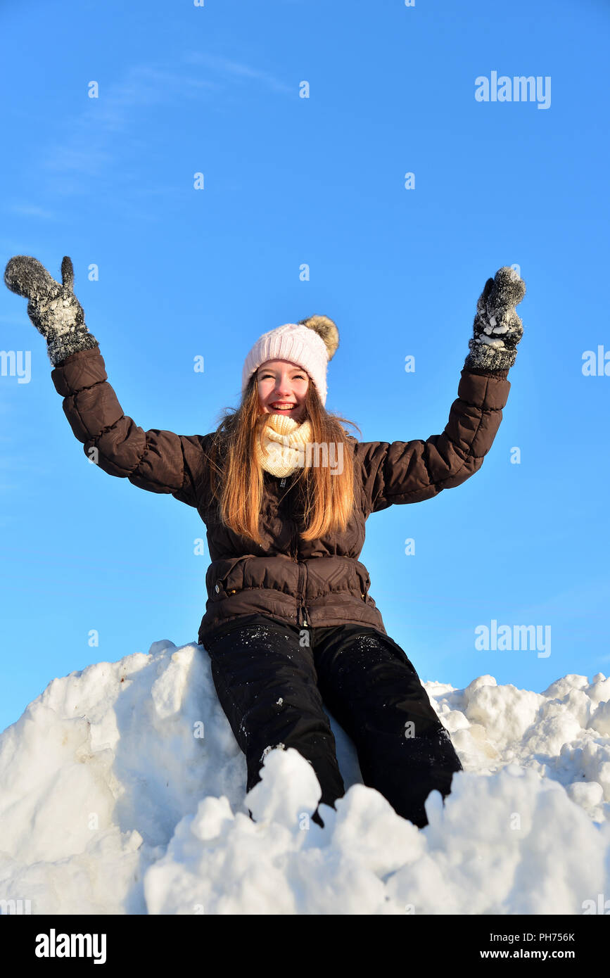 Funny Girl en neige hiver Banque D'Images