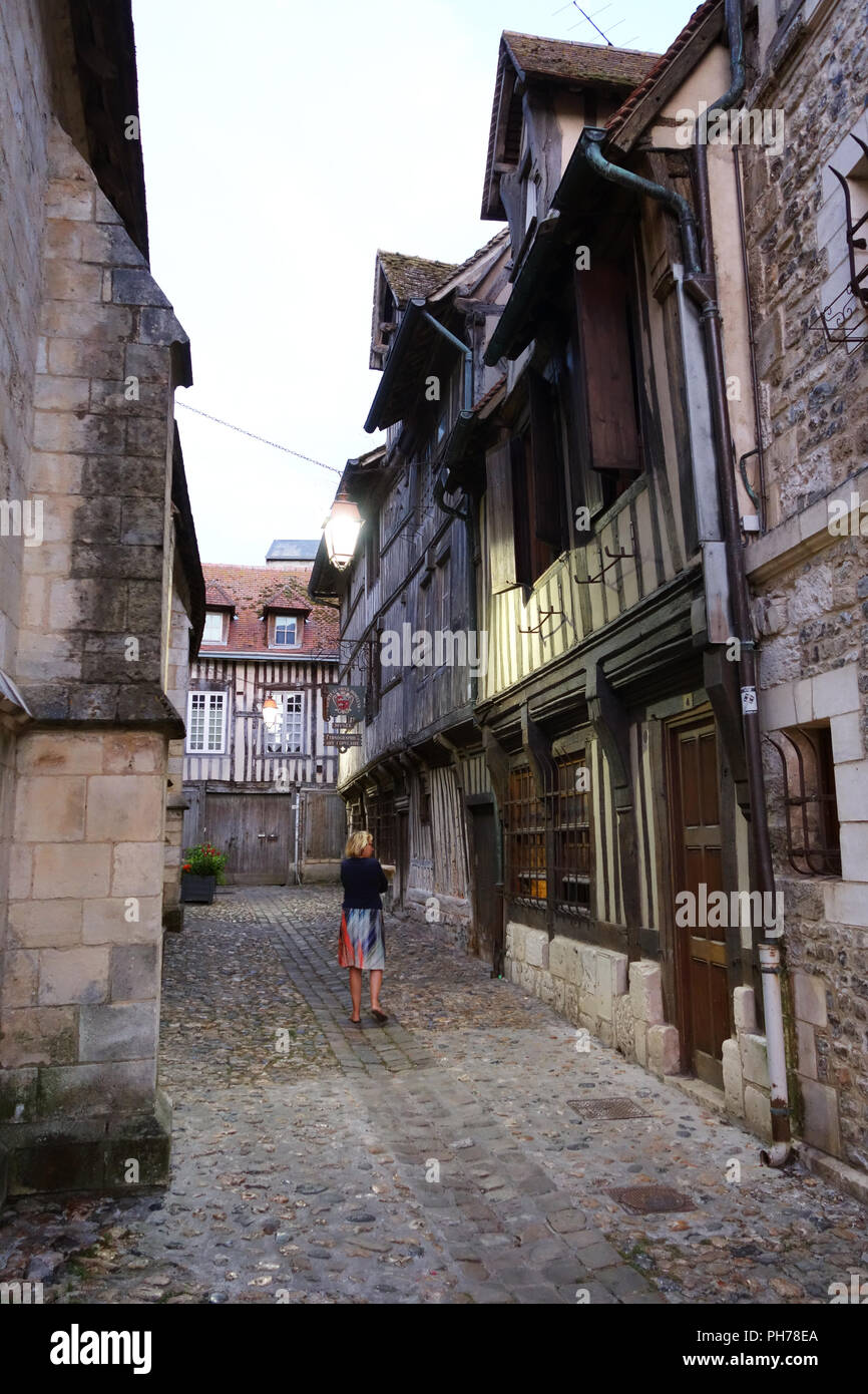 Rue de la prison, vieille ville de Honfleur, Normandie France Banque D'Images