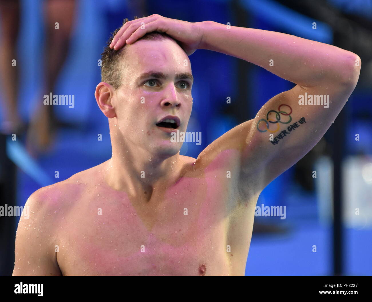 Budapest, Hongrie - Jul 28, 2017. La natation de Peter BERNEK (HUN) au 200m dos finale. Championnat du Monde de Natation FINA a eu lieu à du Banque D'Images