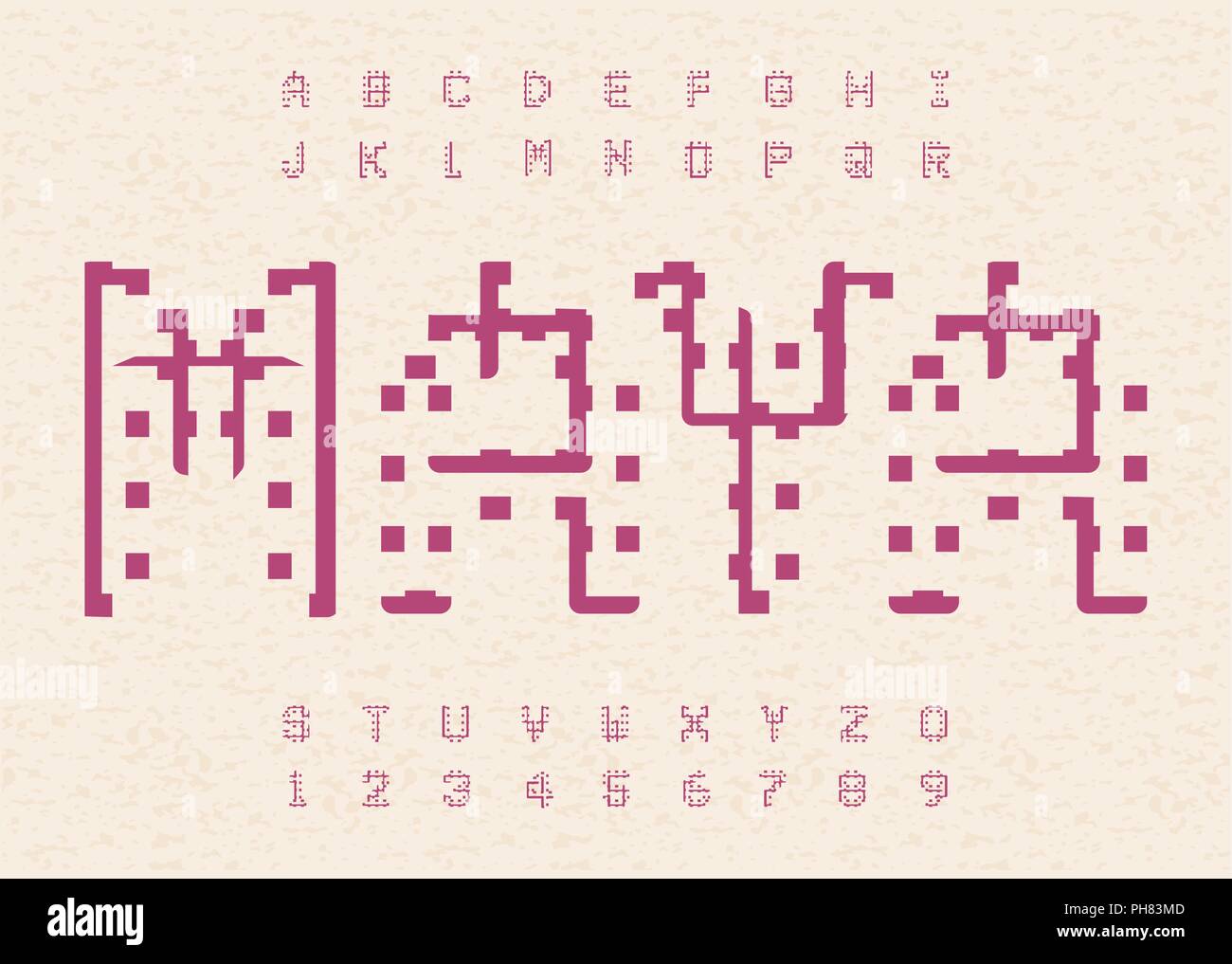 Les anciens mayas, alphabet. Vieilles lettres hiéroglyphiques modèle. Alphabet aztèque. Illustration de Vecteur