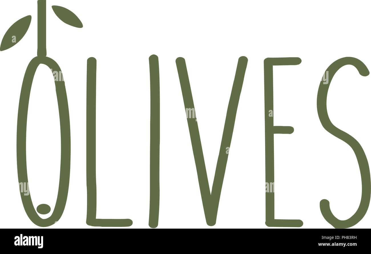 Ligne fine Olives emblème. La direction générale d'olive verte avec des feuilles. Gourmet food concept inhabituelle. modèle logo Conception logotype simple. Illustration de Vecteur