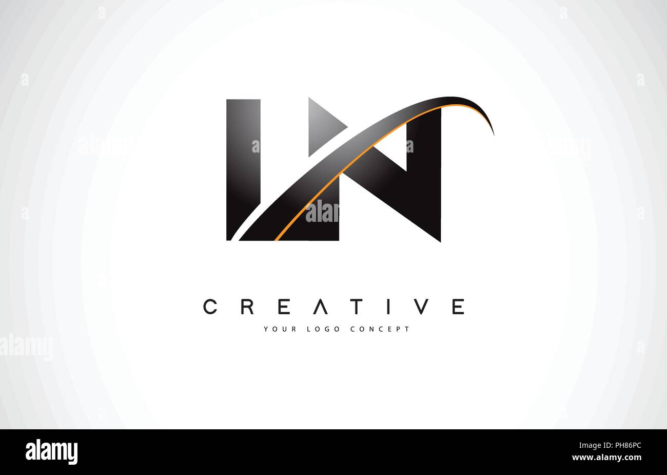 LN L N Swoosh Lettre Logo Design moderne avec des lignes courbes Swoosh jaune illustration vectorielle. Illustration de Vecteur