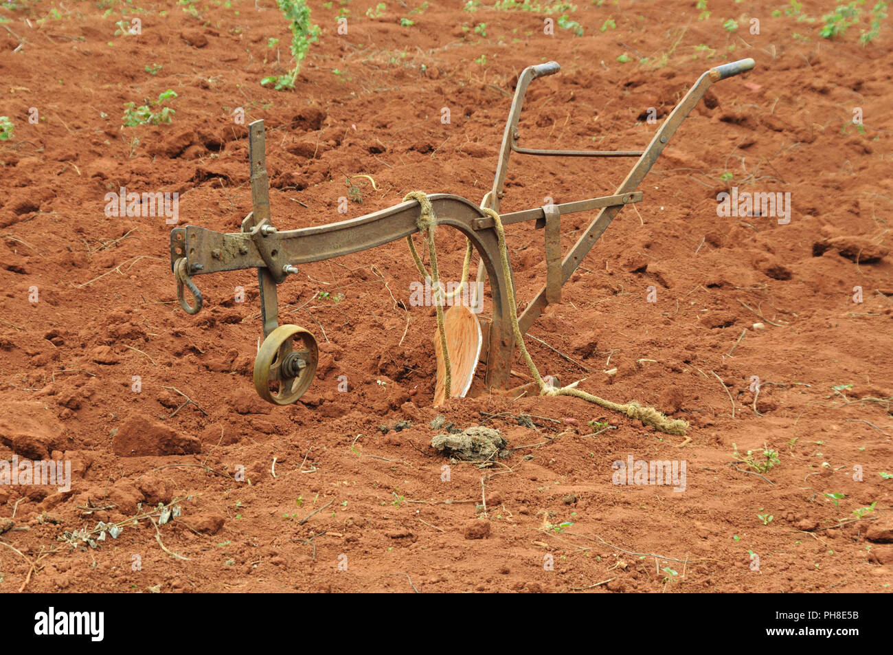 Machines agricoles, charrue d'un champ. Banque D'Images