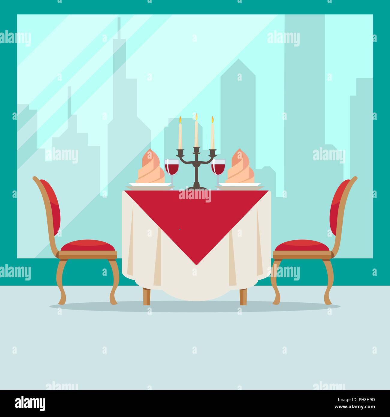 Servi au restaurant table à café de style plat. Illustration de Vecteur