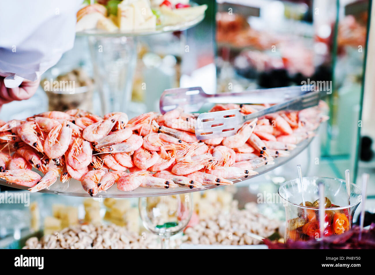 Réception de Mariage Élégance table avec crevettes alimentaire Banque D'Images