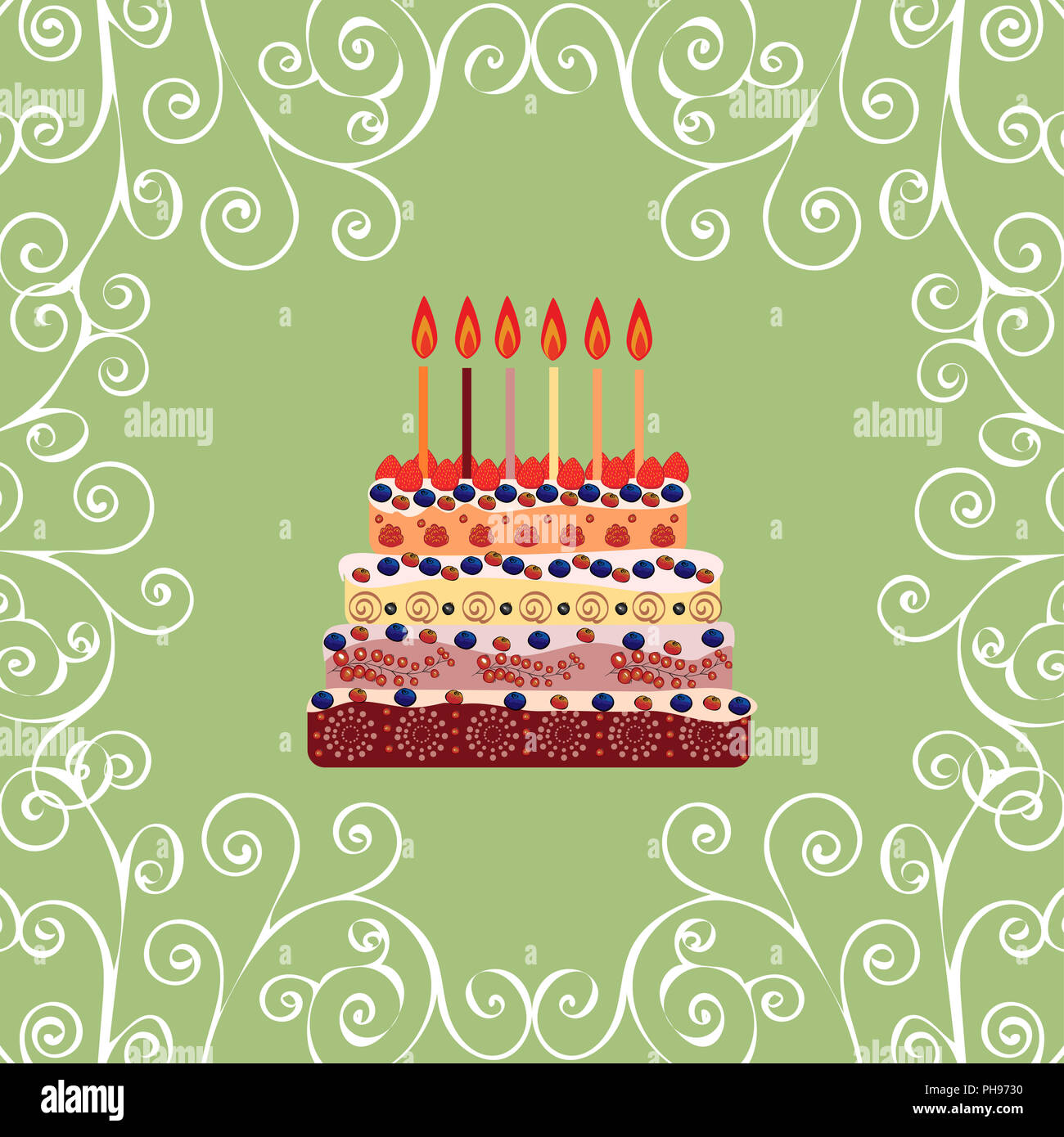 Gateau D Anniversaire Avec 6 Bougies Six Ans Photo Stock Alamy