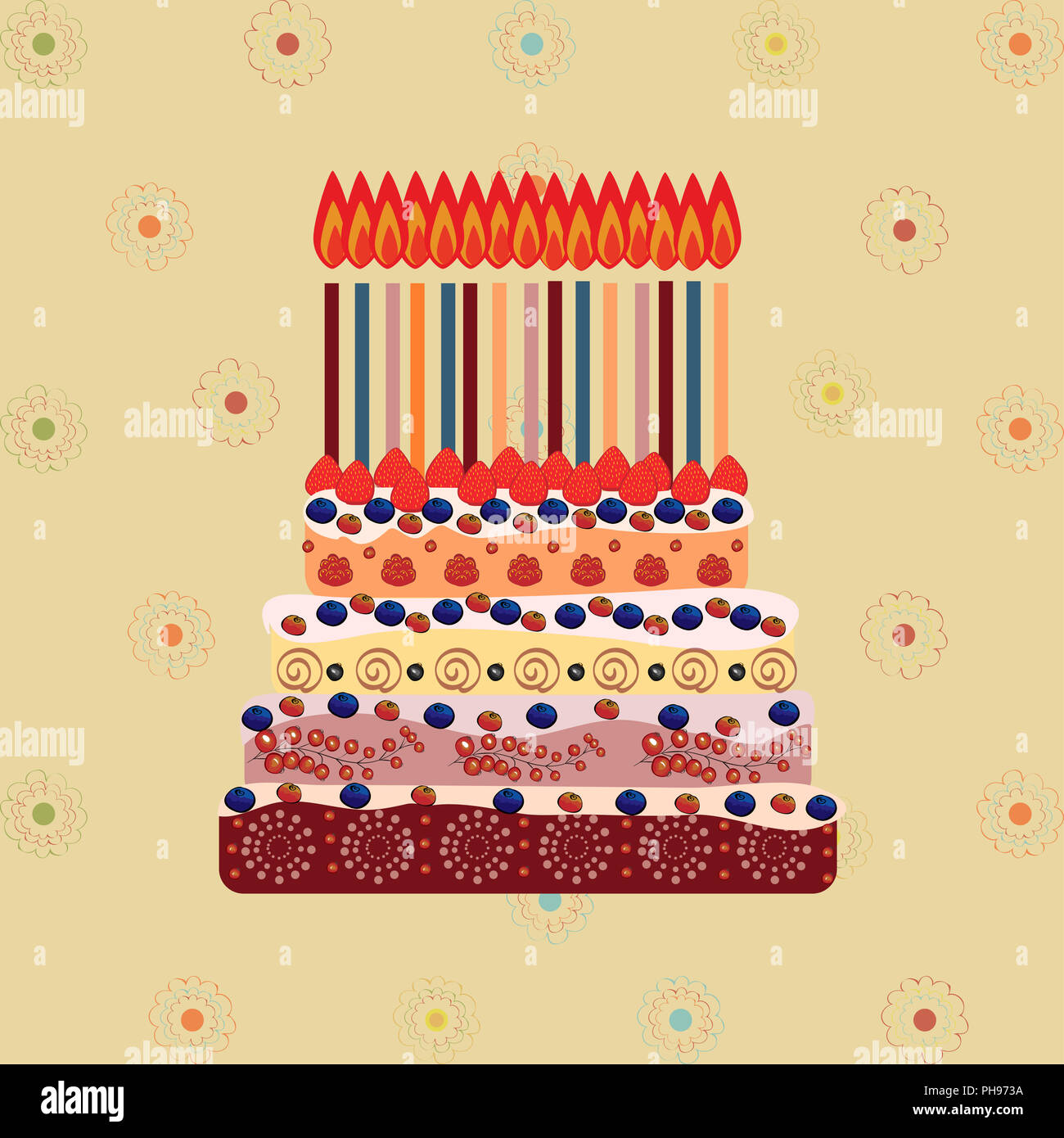 Gâteau d'anniversaire avec 15 bougies. Quinze ans Banque D'Images