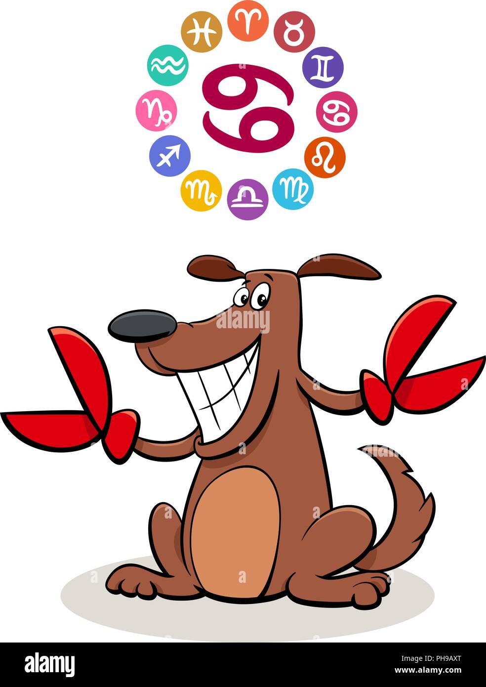 Cartoon Illustration de Cancer signe du zodiaque avec Funny Dog Illustration de Vecteur