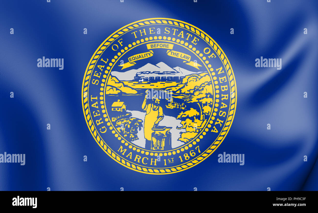 3D'un drapeau du Nebraska, USA. 3D Illustration. Banque D'Images