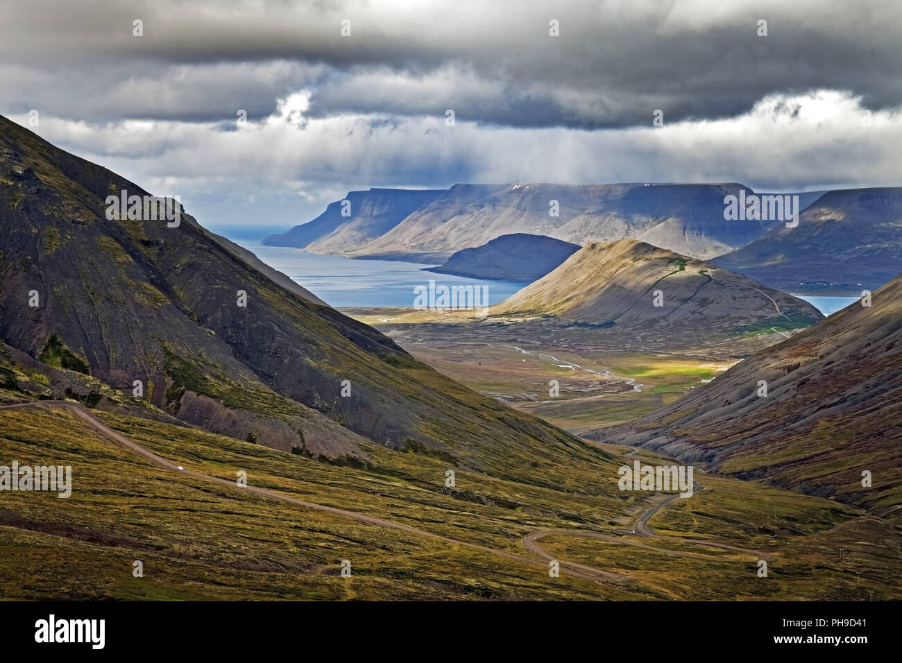 Paysage à Arnarfjoerdur, Westfjorde, Islande Banque D'Images