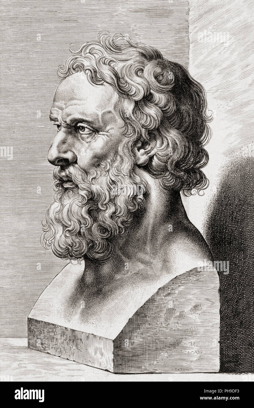 Portrait du philosophe grec Platon inspirée d'une ancienne buste en marbre. Gravée par Dutch engraver Louis XV, 1595-1675, après Peter Paul Rubens, après anonyme. Banque D'Images