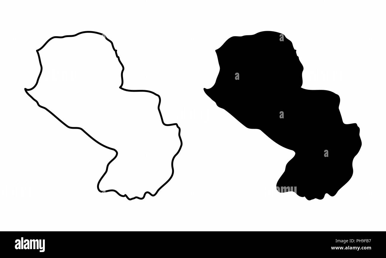 Cartes simplifiées du Paraguay. Le noir et blanc donne un aperçu. Illustration de Vecteur