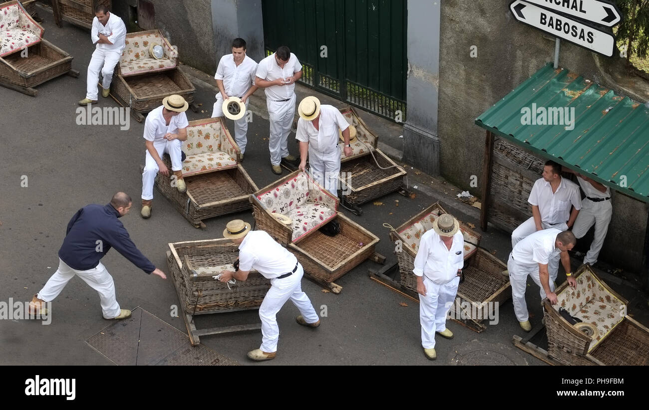 Panier chariots, Monte, Funchal, Madère Banque D'Images