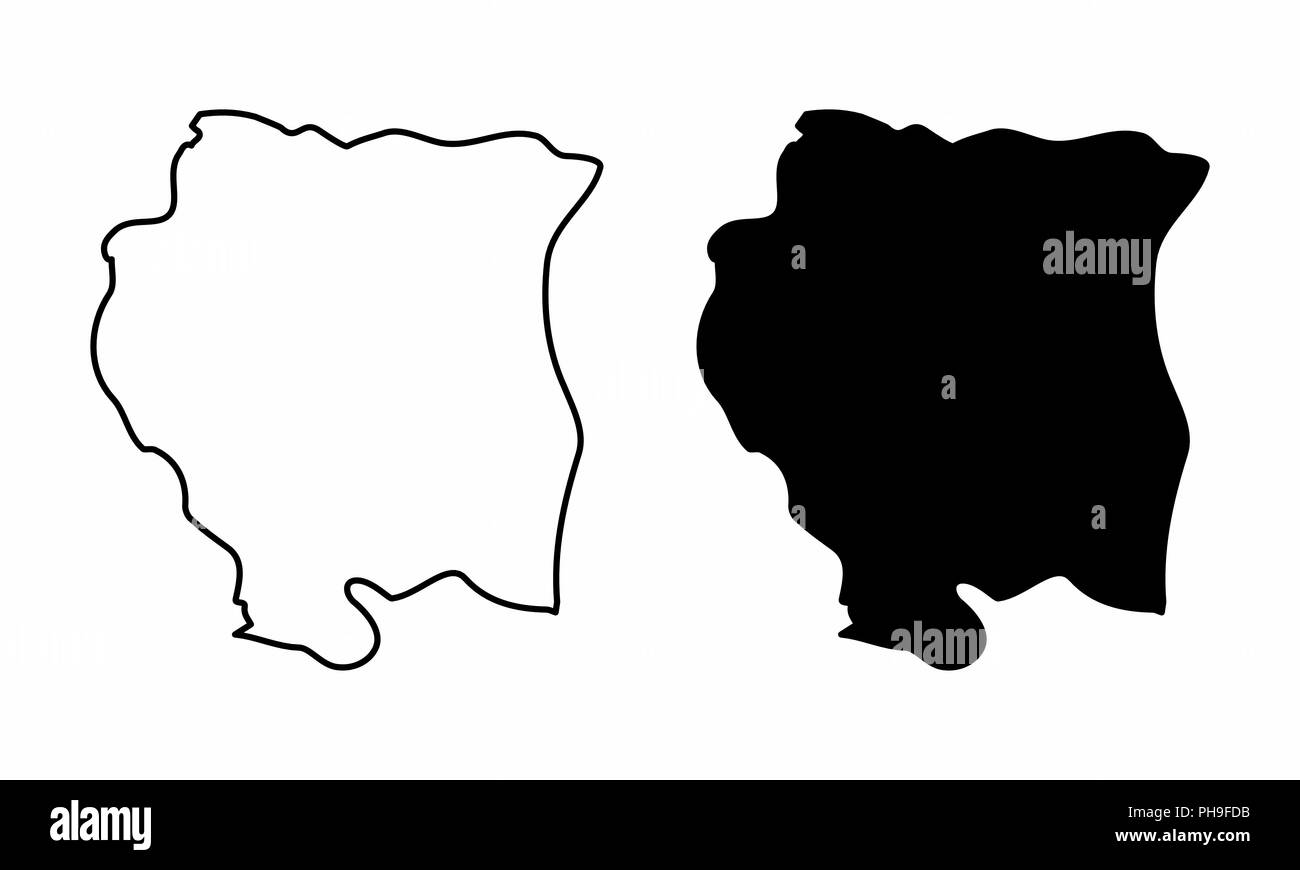 Cartes simplifiées du Suriname. Le noir et blanc donne un aperçu. Illustration de Vecteur