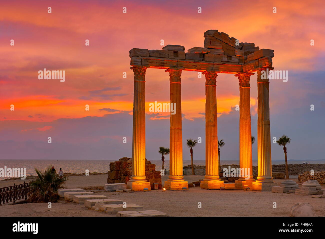 Apollon Temple au coucher du soleil, Side, Antalya, Turquie Banque D'Images