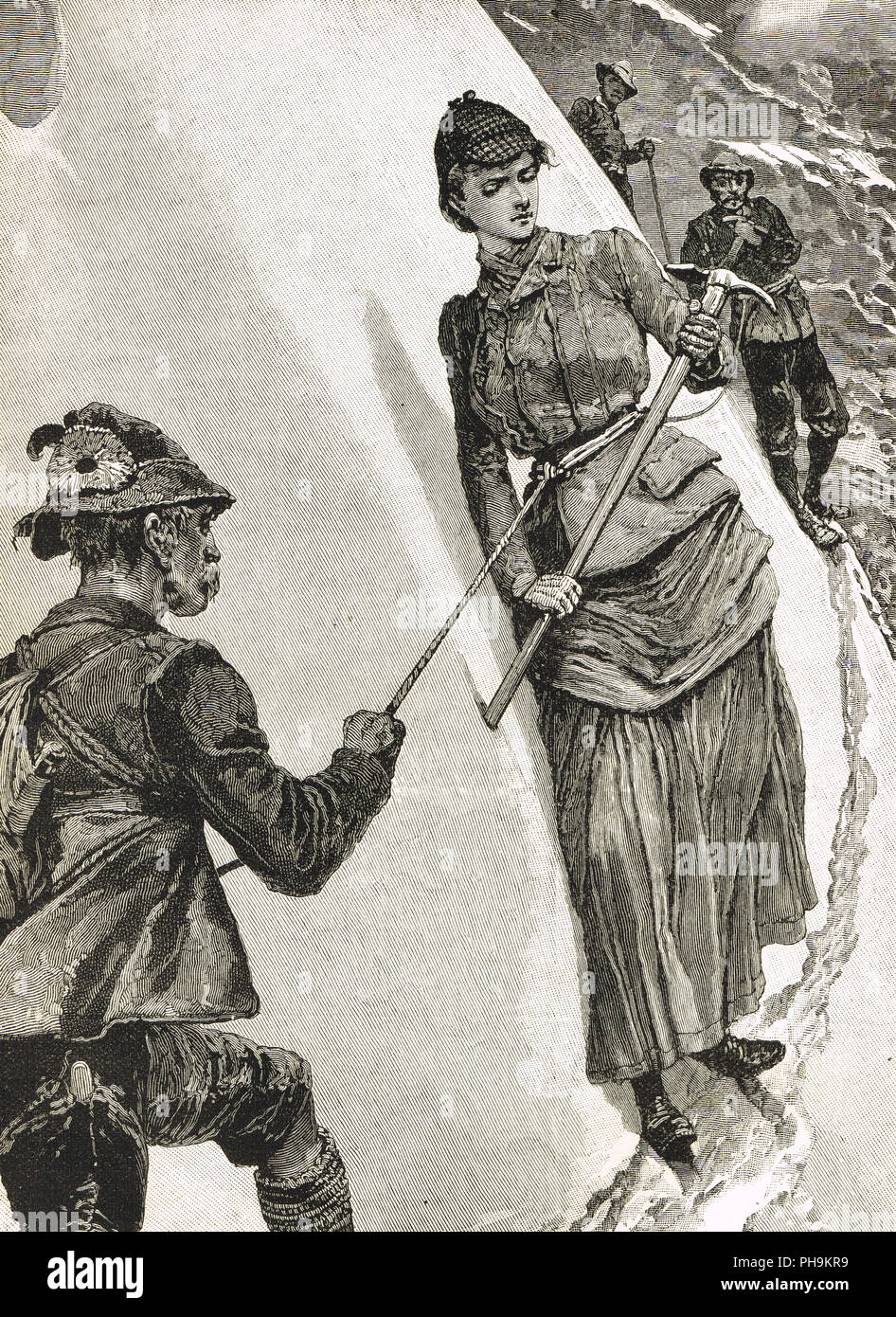 Femme victorienne mountaineer tenant un piolet, vers 1890 Banque D'Images