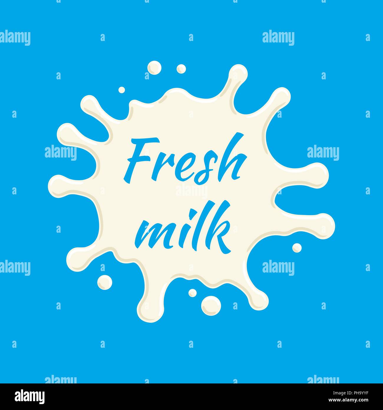Vecteur de l'étiquette du lait frais. Splash de lait et blot design, forme creative illustration. Illustration de Vecteur