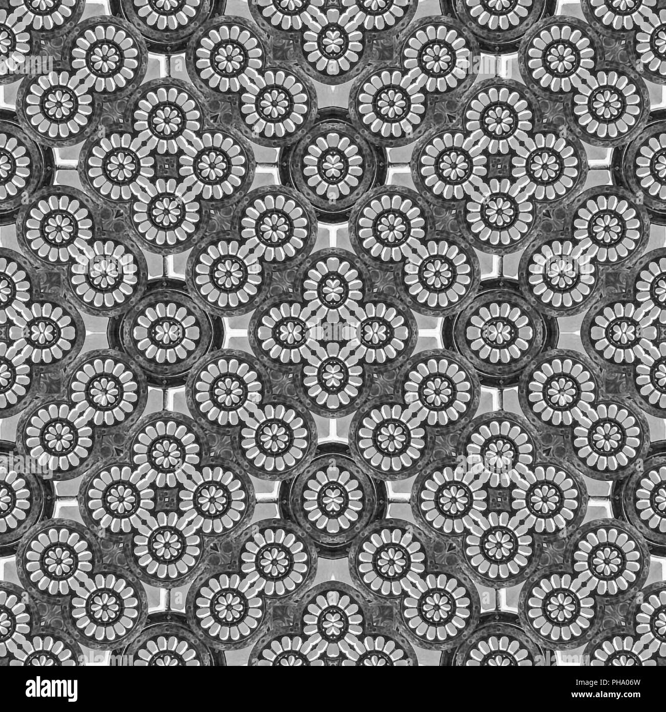 La technique de collage numérique rosette moderne orné de motif motif sans mosaci dessin en noir et blanc Banque D'Images