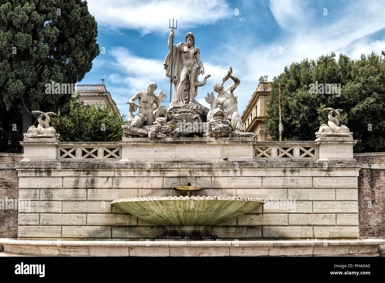 Fontaine de Neptune de la Piazza del Popolo, Rome, Italie Banque D'Images