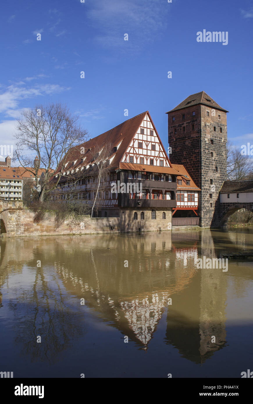 Half-Timbering Maisons dans Nuremberg, Bavière, Allemagne Banque D'Images