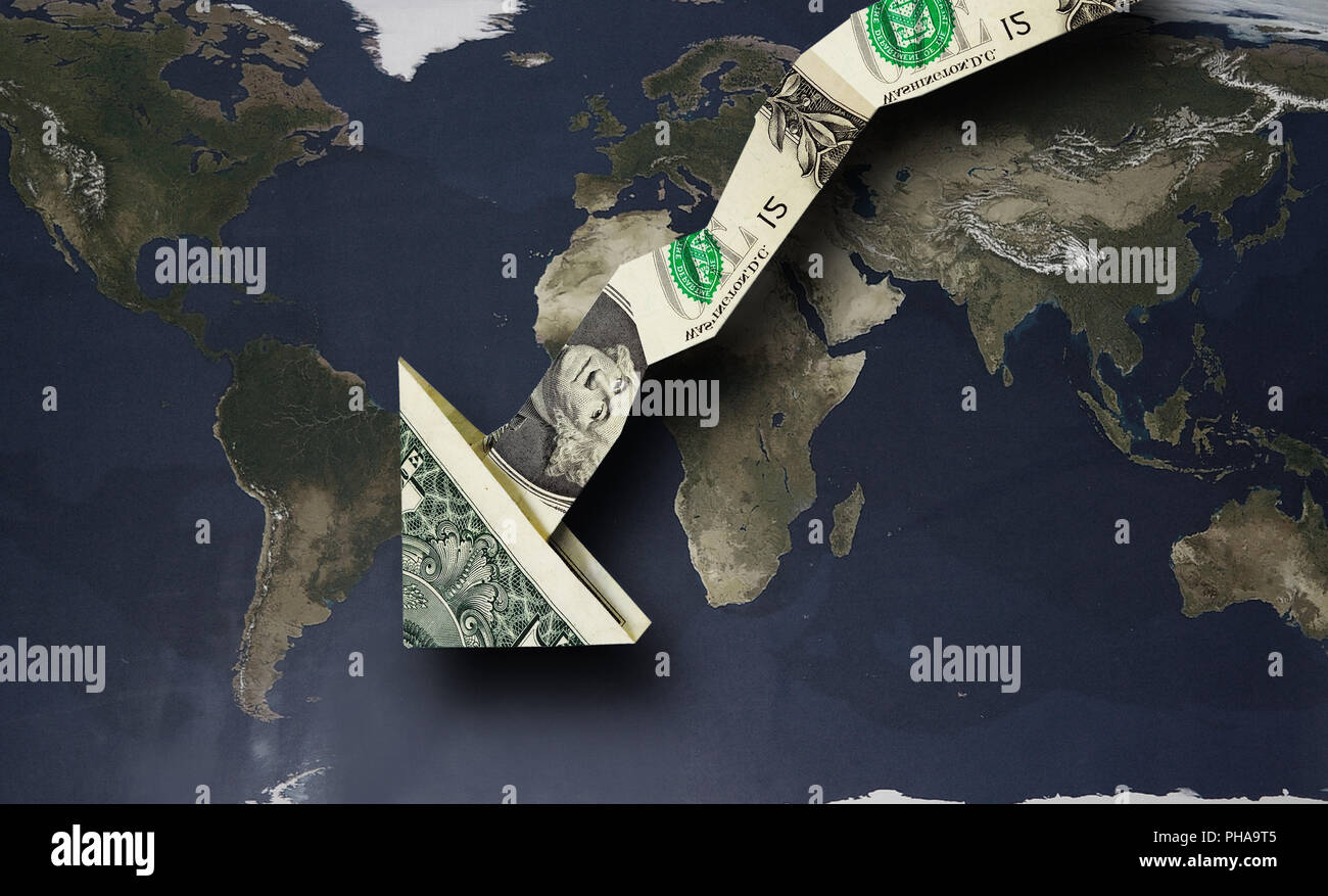 Flèche vers le bas du dollar Banque D'Images