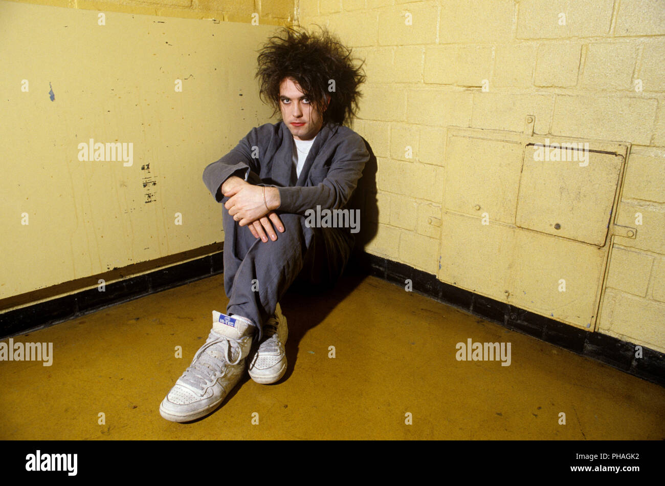 Robert Smith (The Cure) sur 29.11.1985 sseldorf dans Días. Dans le monde d'utilisation | Banque D'Images