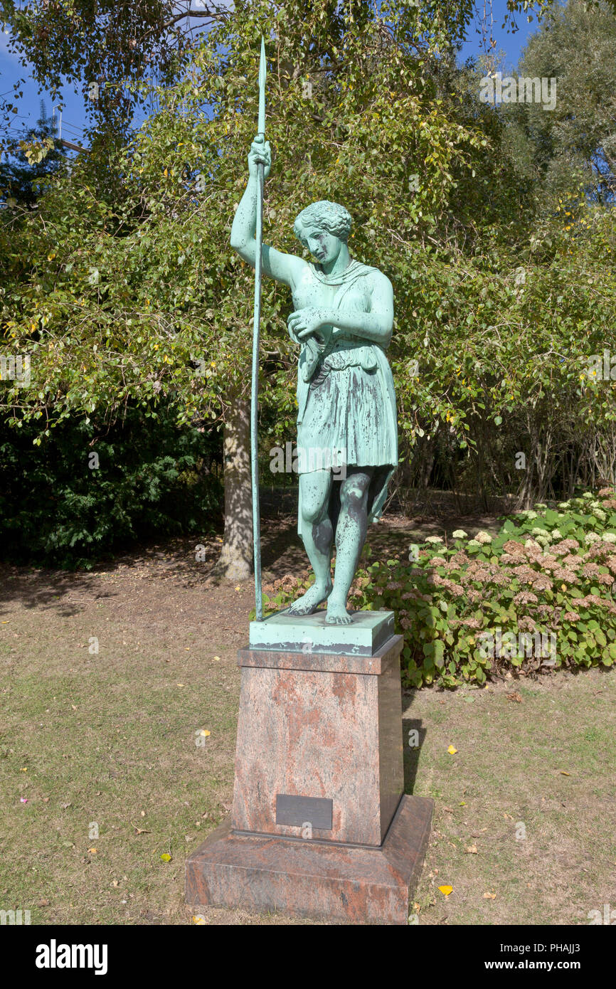 Amazone blessée. Copie romaine en bronze d'après l'original grec par Kresilas dans le Jardin botanique de Copenhague. D'origine grecque d'environ 450 B.C. Banque D'Images