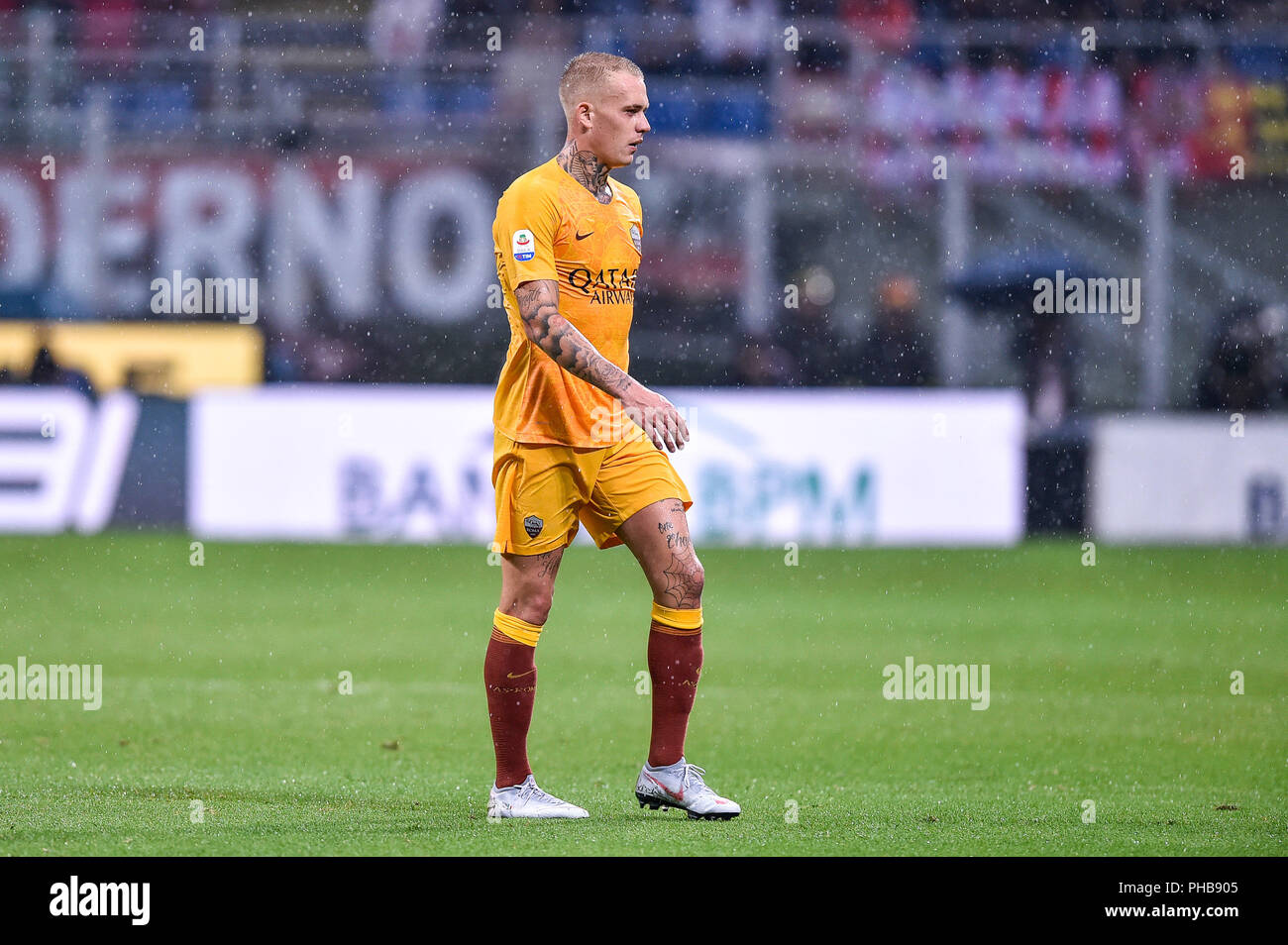 Milan, Italie. 31 août 2018. Rick Karsdorp de que les Roms au cours de la Serie A match entre l'AC Milan et l'AS Roma au Stadio San Siro, Milan, Italie le 31 août 2018. Photo par Giuseppe maffia. Credit : Giuseppe Maffia/Alamy Live News Banque D'Images