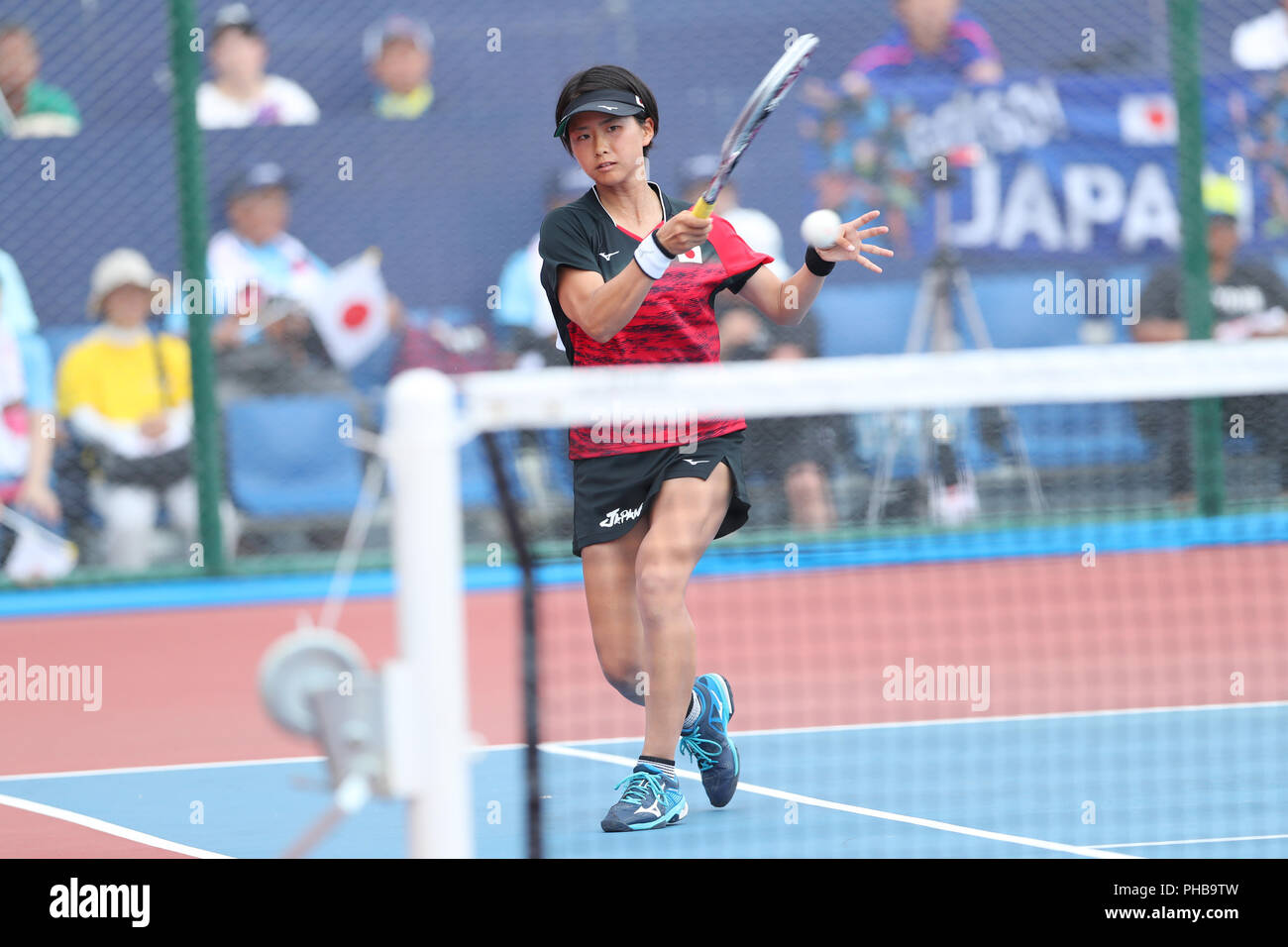 Palembang, Indonésie. Août 31, 2018. Kurumi Onoue (JPN) Soft Tennis :  Équipe femme ronde préliminaire à Jakabaring Sport Centre de tennis au  cours de la 2018 Jeux Asiatiques Palembang Jakarta à Palembang,