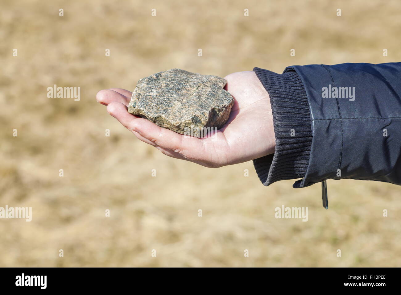 Man holding stone Banque D'Images