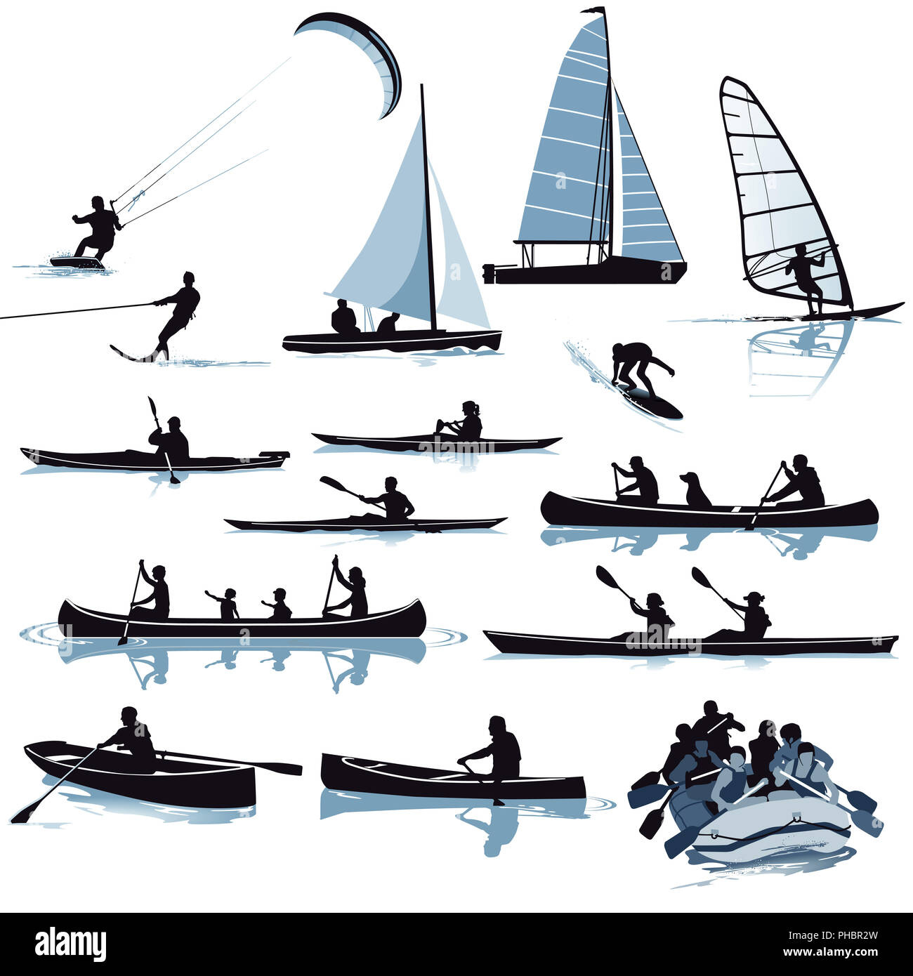 Différents sports nautiques illustration Banque D'Images