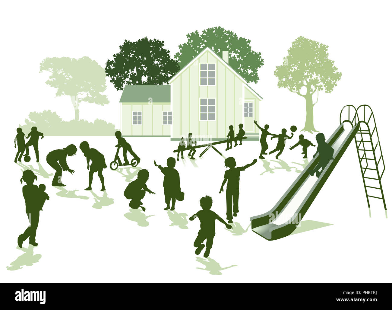 Fun enfants jouant dans le jardin Banque D'Images