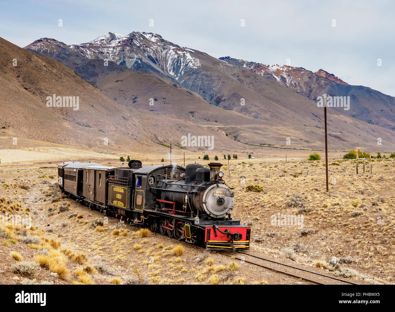Vieille Patagonian Express La Trochita, train à vapeur, la Province de Chubut, en Patagonie, Argentine, Amérique du Sud Banque D'Images