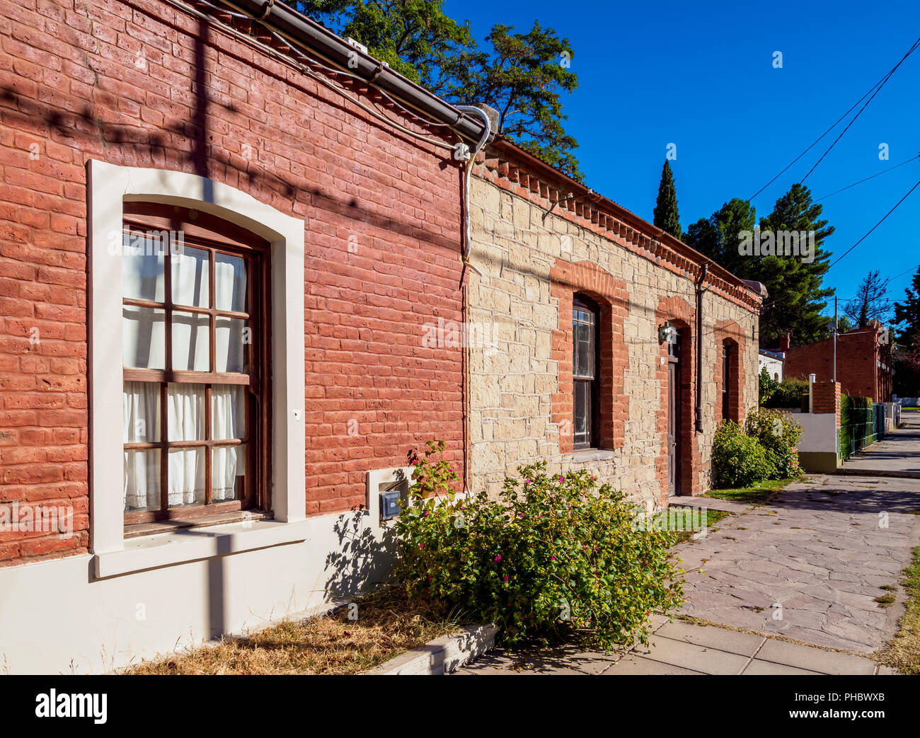 Maisons sur Miguel D. Jones Street, Gaiman, le Welsh, Règlement de la Province de Chubut, en Patagonie, Argentine, Amérique du Sud Banque D'Images