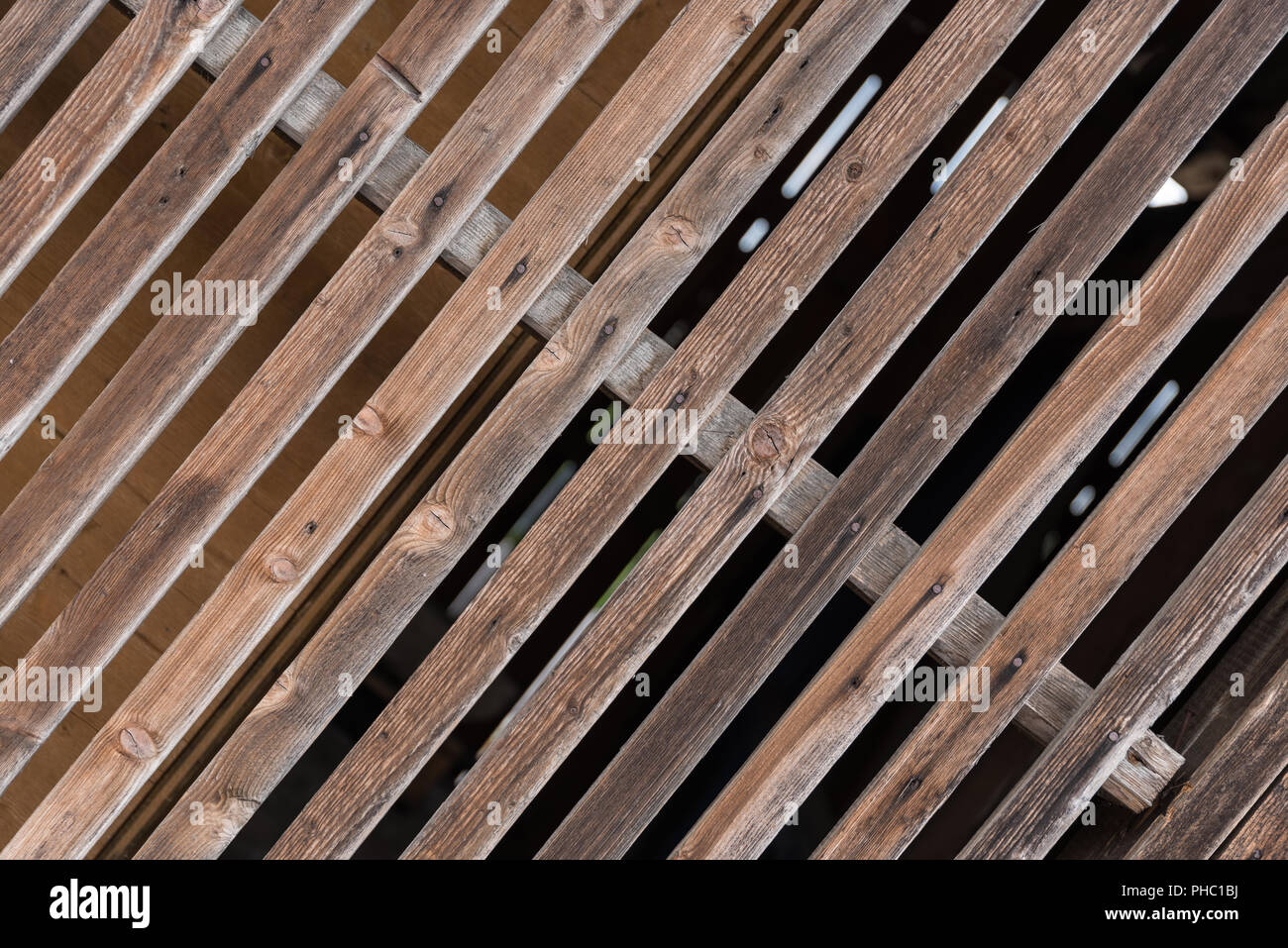 Panneaux en bois étroit comme clôture et visibilité - libre Banque D'Images