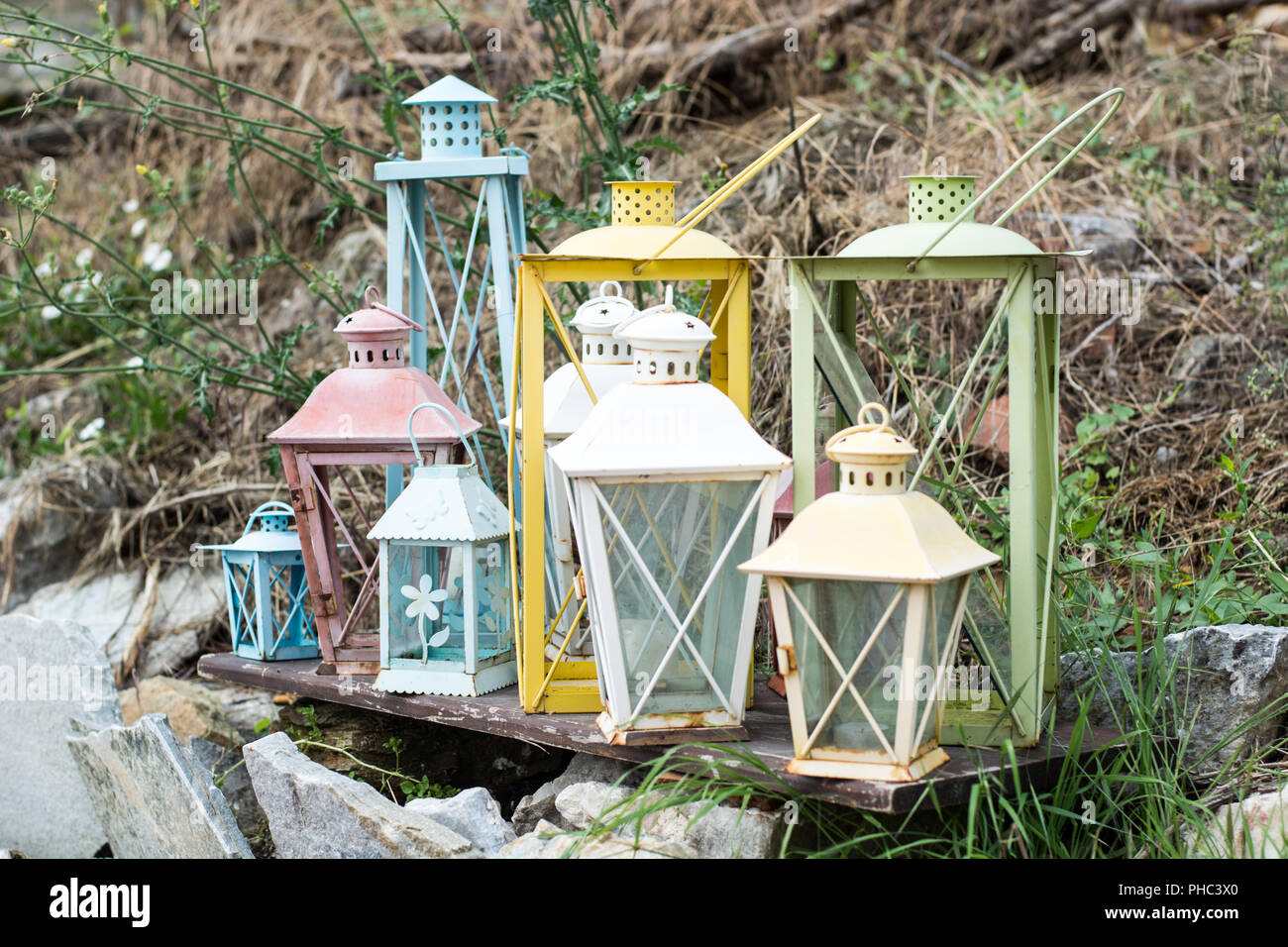 Joli village grec traditionnel - illustrations de style rétro Banque D'Images