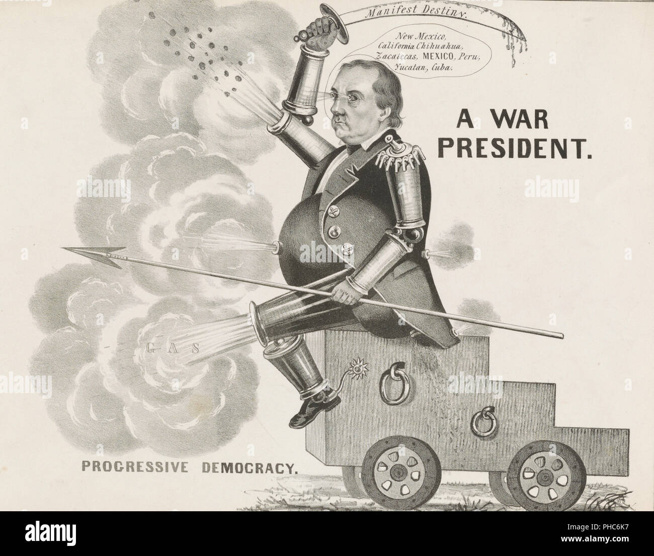 Une caricature de candidat démocrate Lewis Cass, un général dans la guerre de 1812, ce qui suggère que son orientation expansionniste entraîne les États-Unis dans la guerre. Cass (appelé 'General Gas' par la presse hostile) Banque D'Images