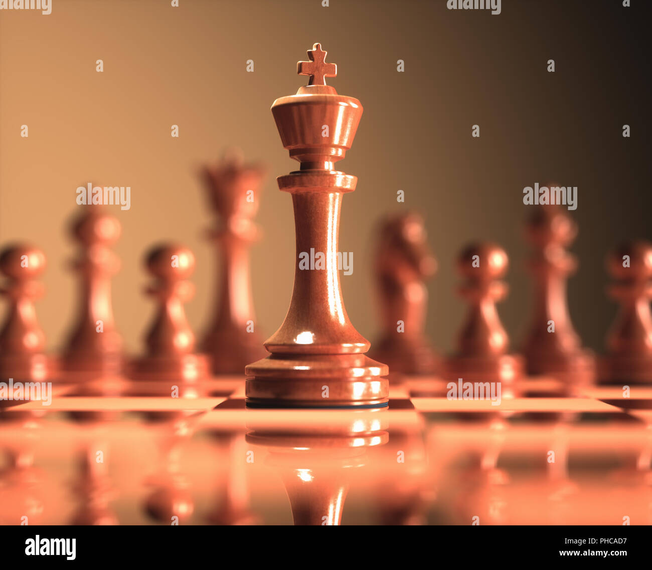 Le Roi à mettre en évidence. Pièces de jeu d'échecs, de droit avec une faible profondeur de champ. Banque D'Images
