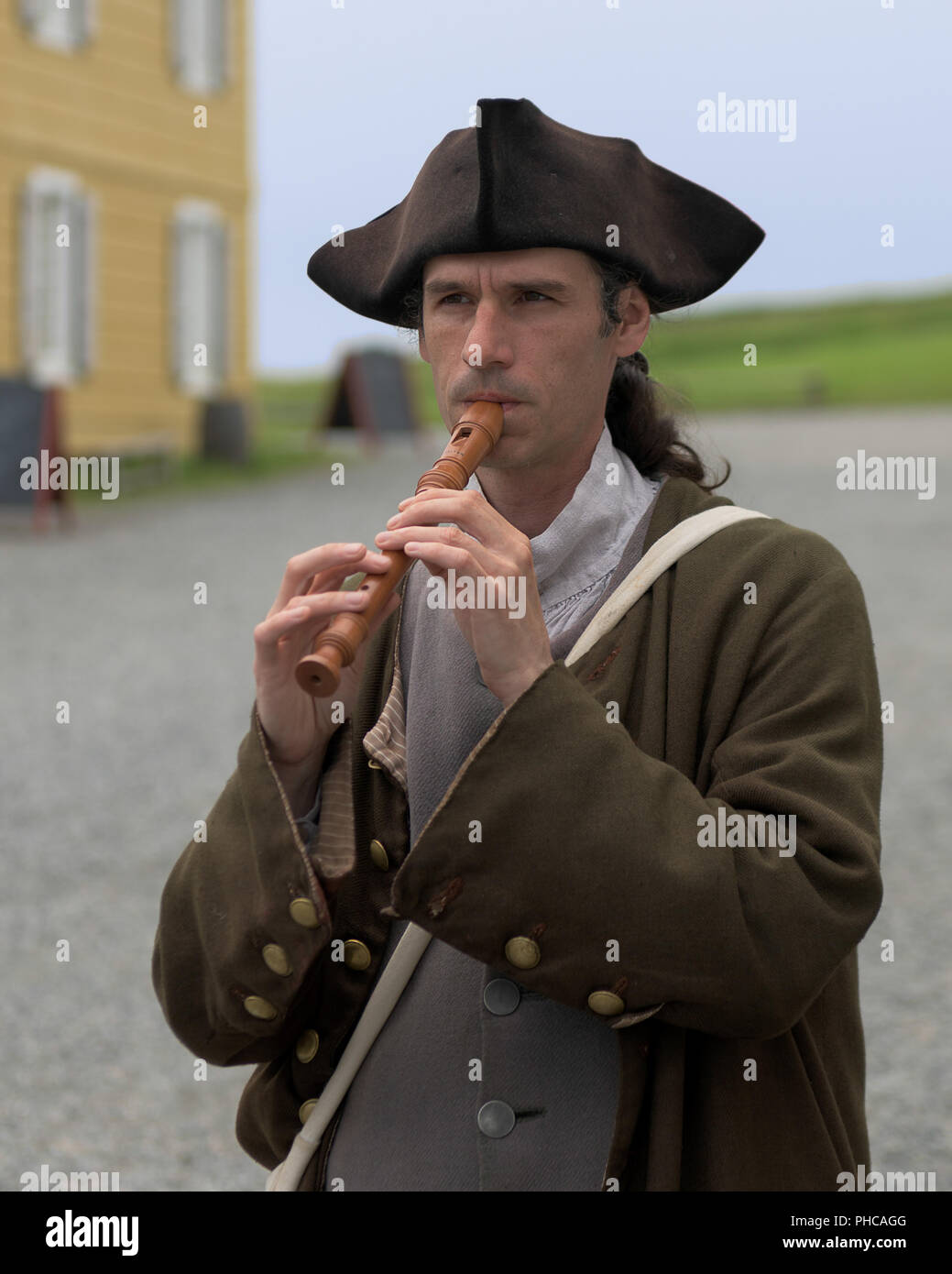 Soldat français jouant au lieu historique national du Canada à Louisbourg, en Nouvelle-Écosse Banque D'Images