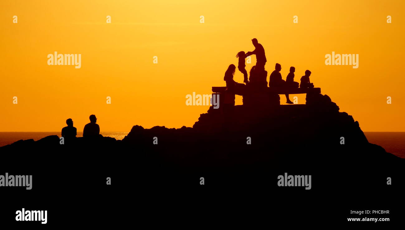 Coucher du soleil à 'loin de Punta Nati', Minorque. Banque D'Images