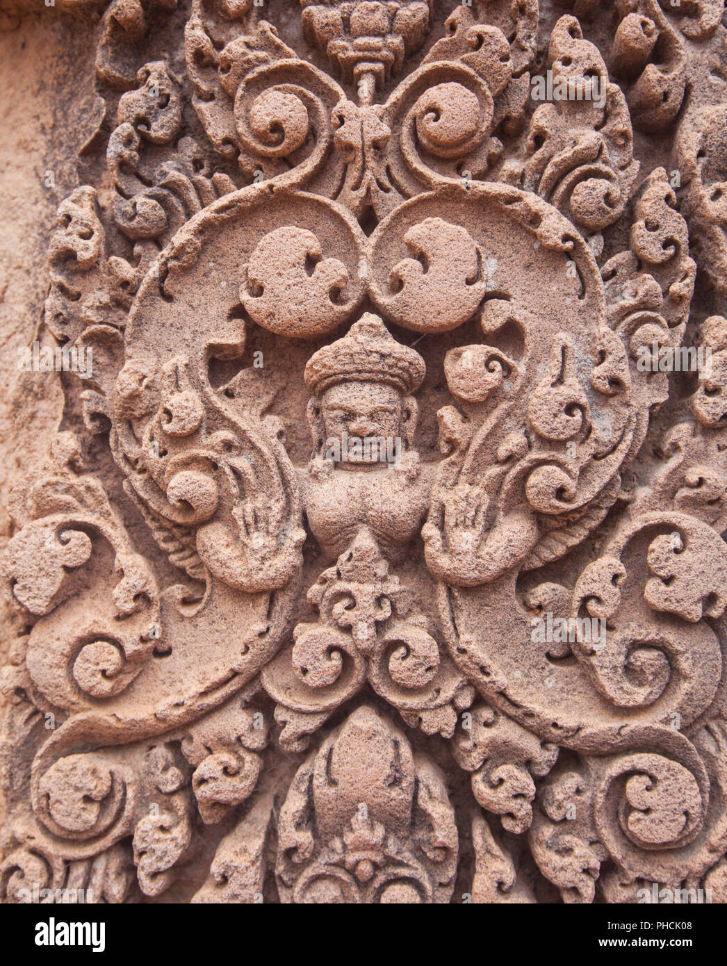 Détail de sculptures sur pierre à Angkor Wat, au Cambodge Banque D'Images