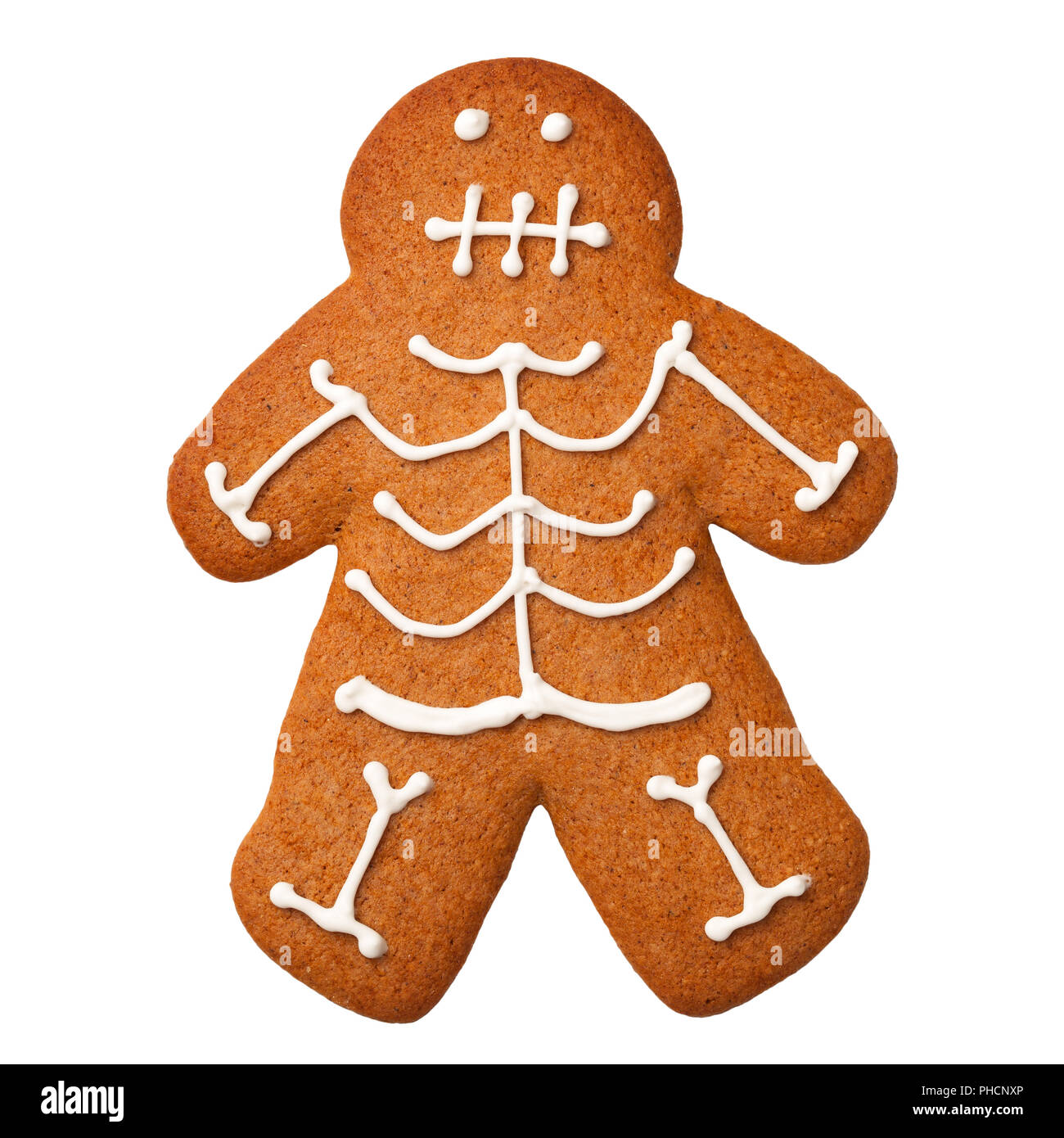 Cookie squelette Halloween isolé sur fond blanc Banque D'Images