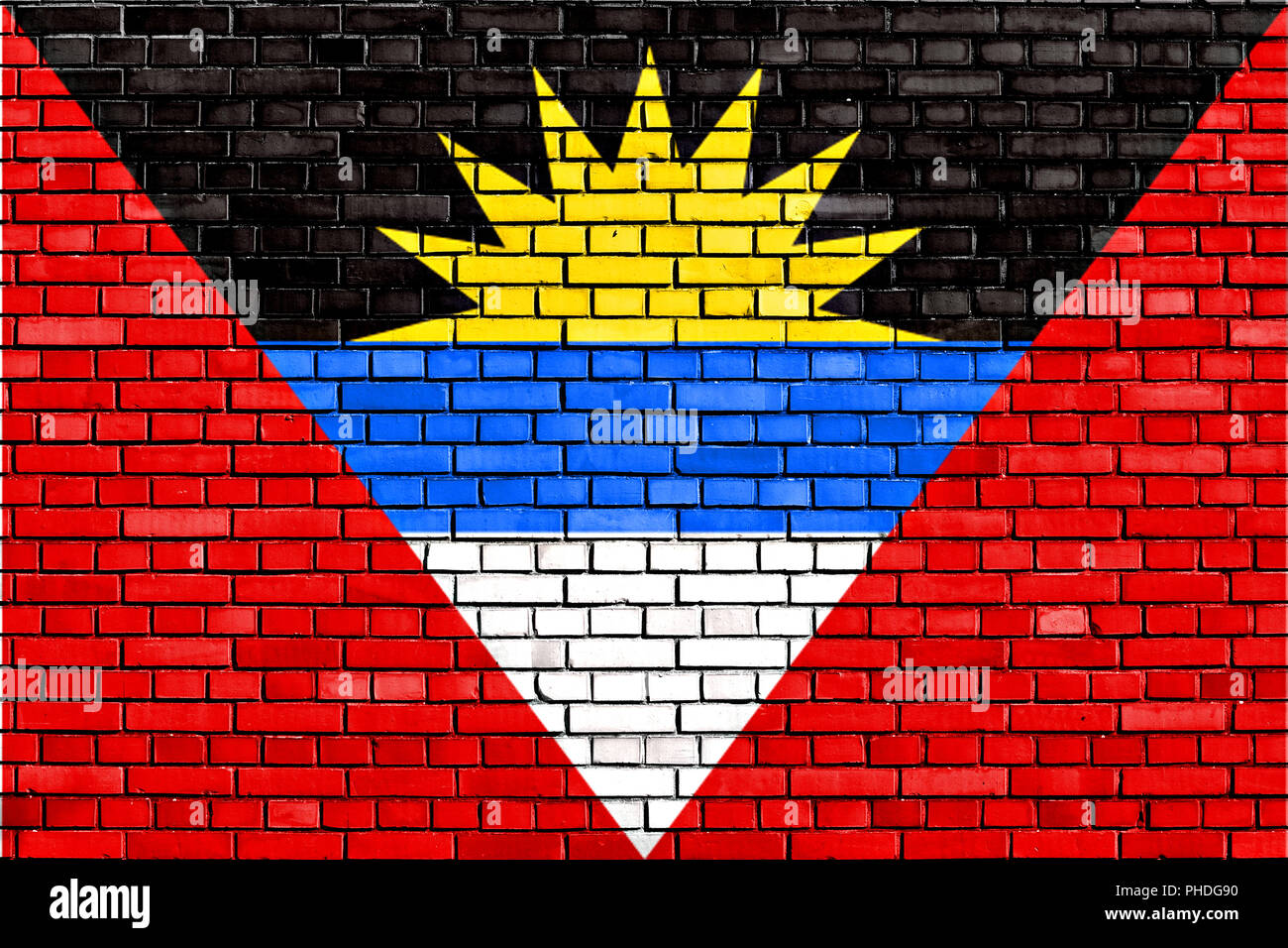 Pavillon d'Antigua et Barbuda a peint sur mur de brique Banque D'Images