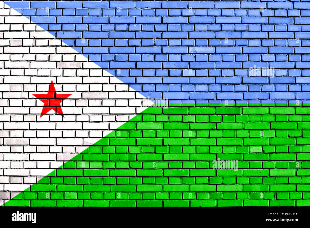 De Djibouti drapeau peint sur mur de brique Banque D'Images
