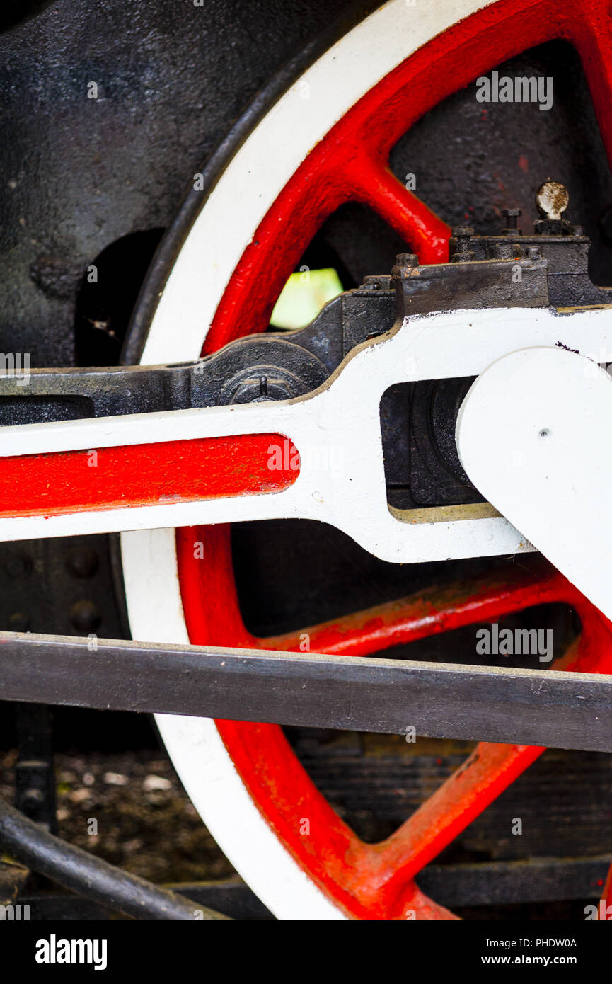 Volant d'un vieux train historique sur le rail Banque D'Images