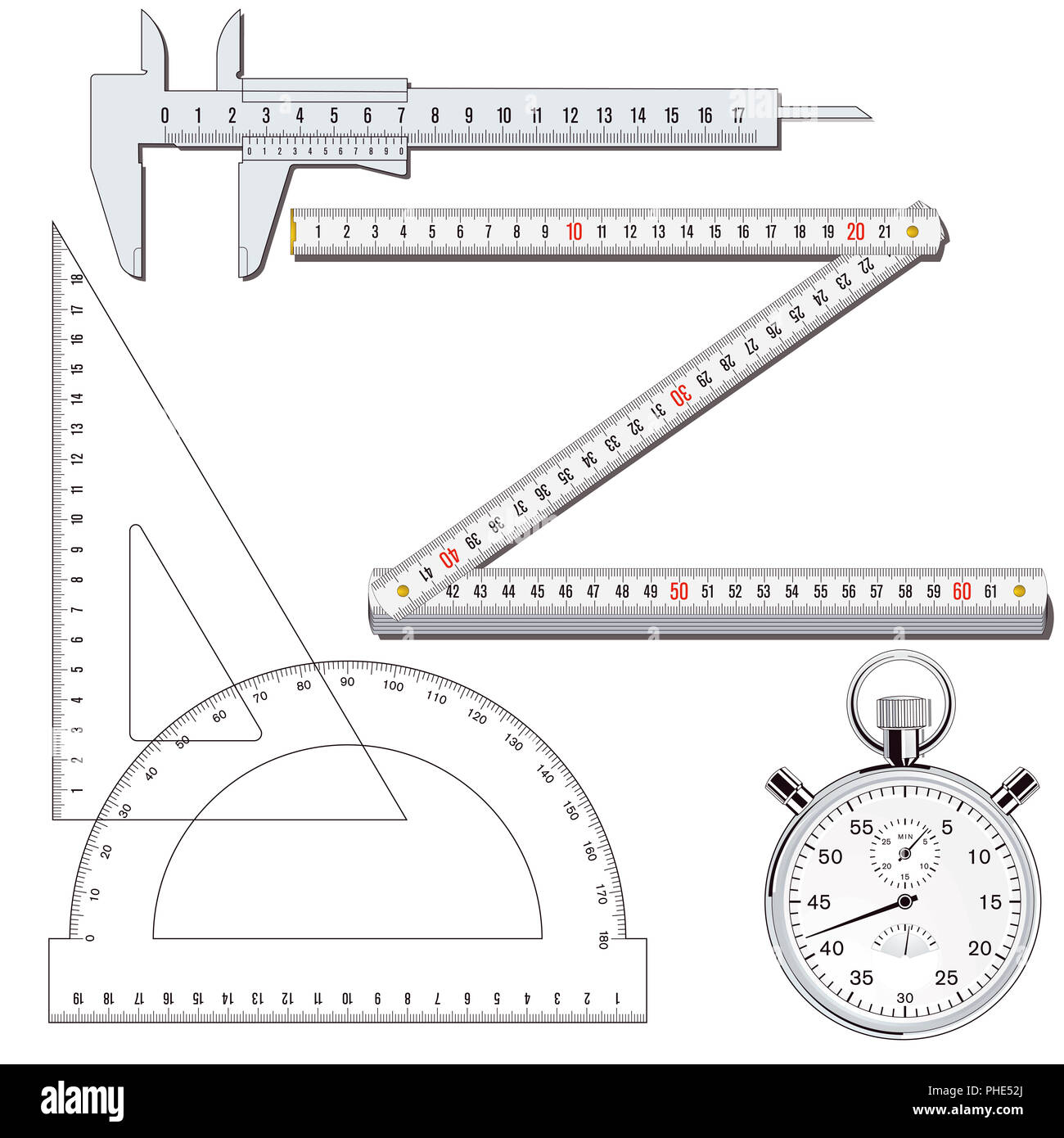 Collection d'outils de mesure, illustration Banque D'Images