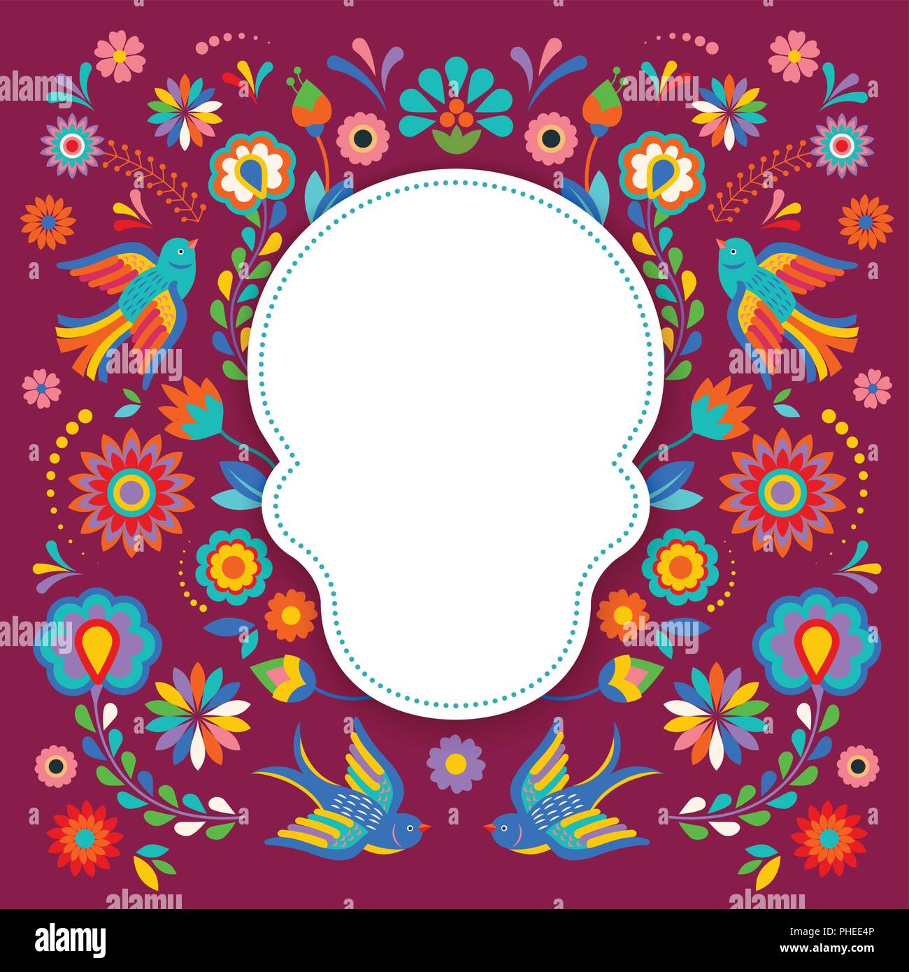 Fête des morts, Dia de los, moertos avec bannière fleurs mexicaines colorées. Fiesta, maison de vacances, partie de l'affiche flyer, cartes de vœux Illustration de Vecteur